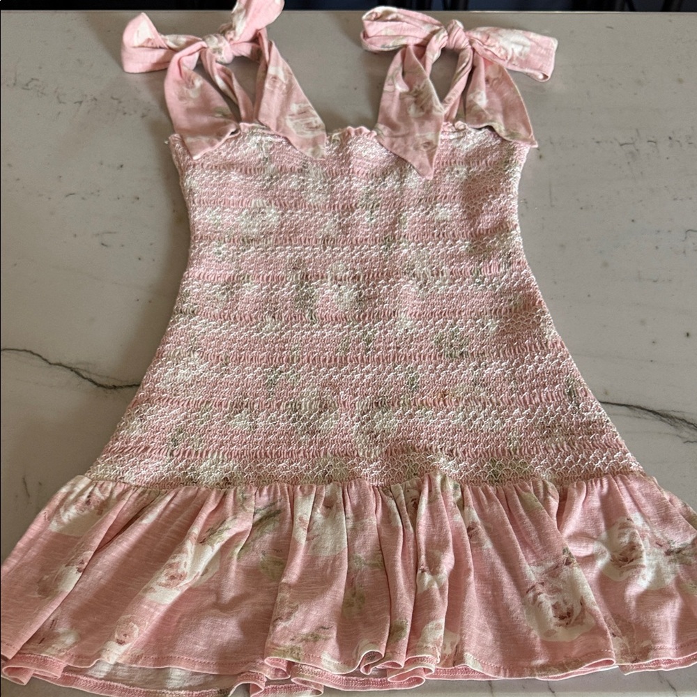 LoveShackFancy Pink Floral Mini Dress